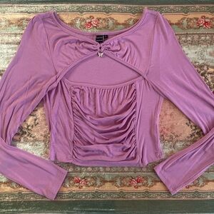 Shein Mod| Lilac Pink Ruched Cut Out Top w/Butterfly Charm|Y2K|NWOT